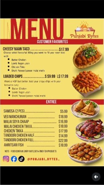 Punjabi Bytes Instagram reel showing the trailer menu